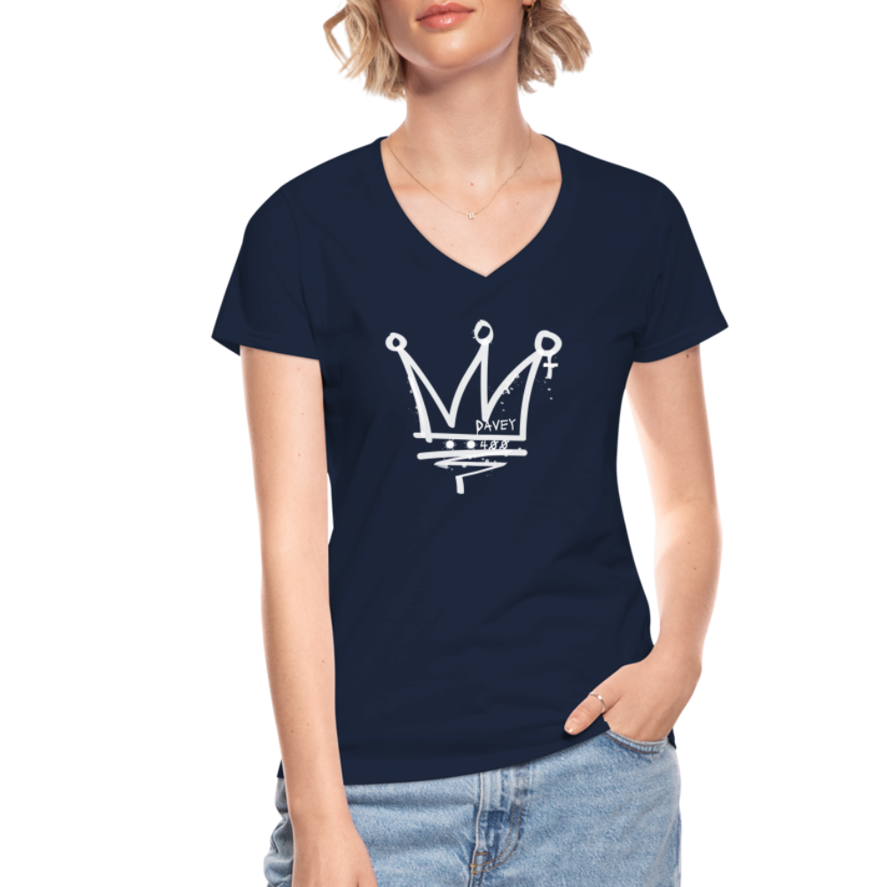 CyclePath Women's V-Neck T-Shirt (White Logo) - navy