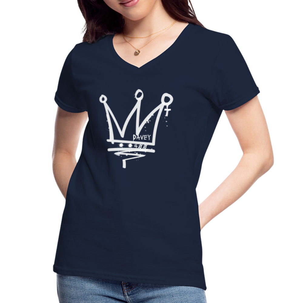 CyclePath Women's V-Neck T-Shirt (White Logo) - navy