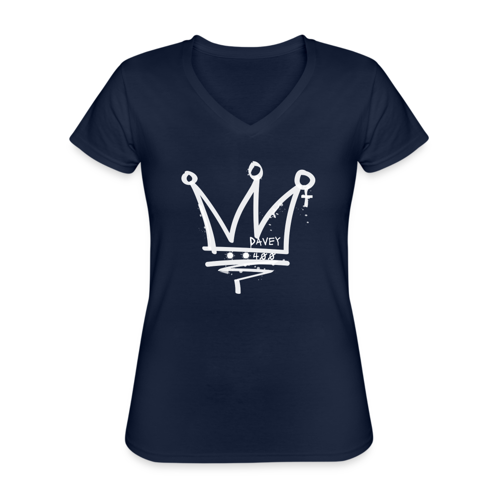 CyclePath Women's V-Neck T-Shirt (White Logo) - navy