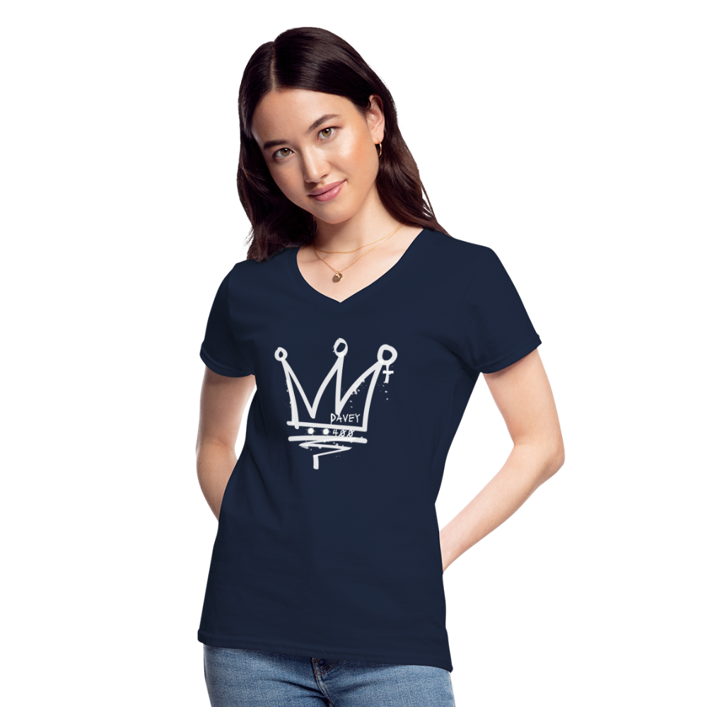 CyclePath Women's V-Neck T-Shirt (White Logo) - navy