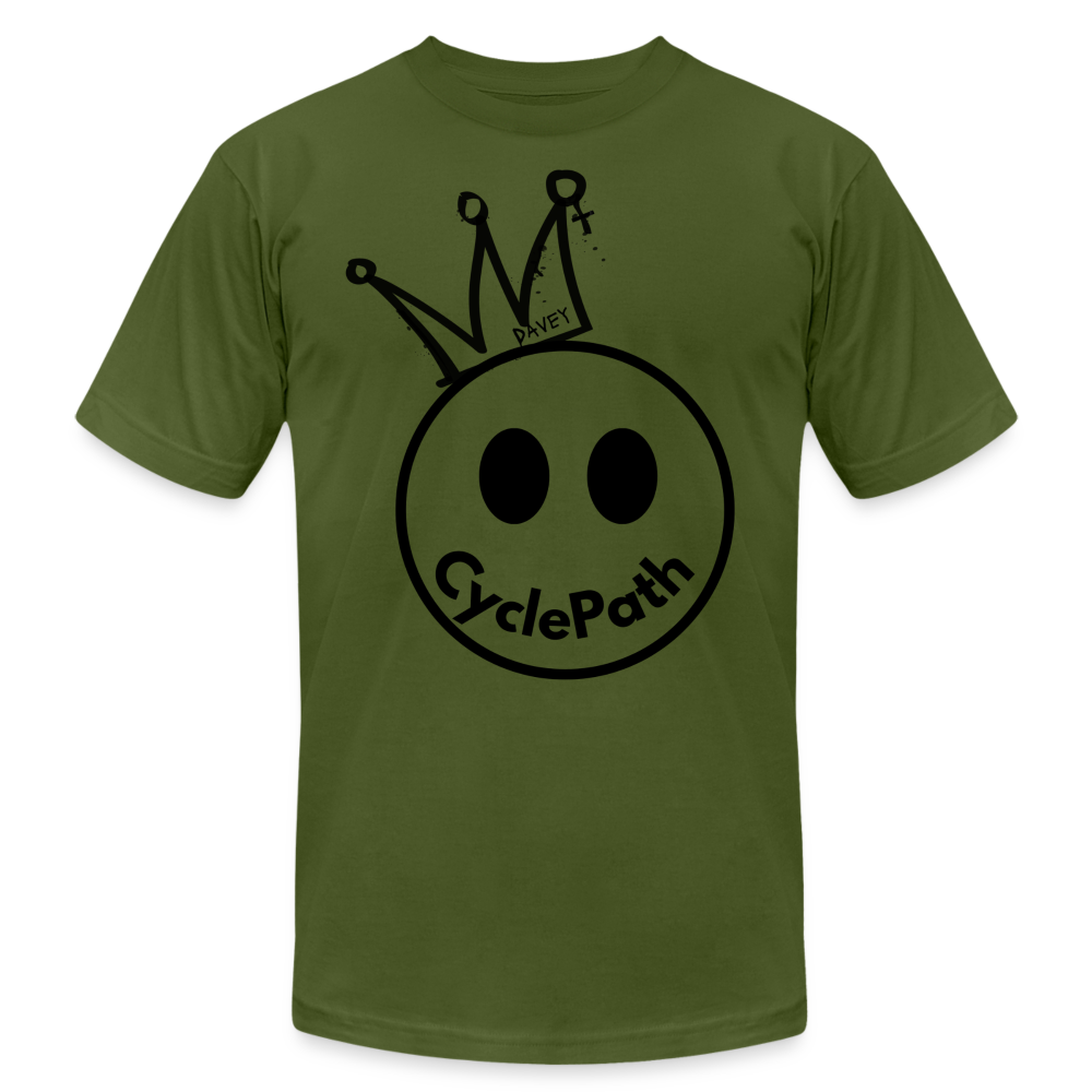 CyclePath "Smiles 4 Miles" Unisex Jersey T-Shirt by Bella + Canvas - olive