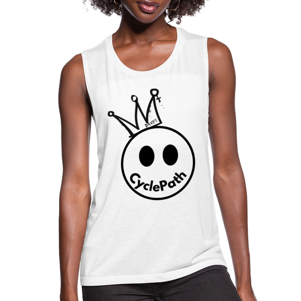 CyclePath "Smiles 4 Miles" Women's Flowy Muscle Tank by Bella - white