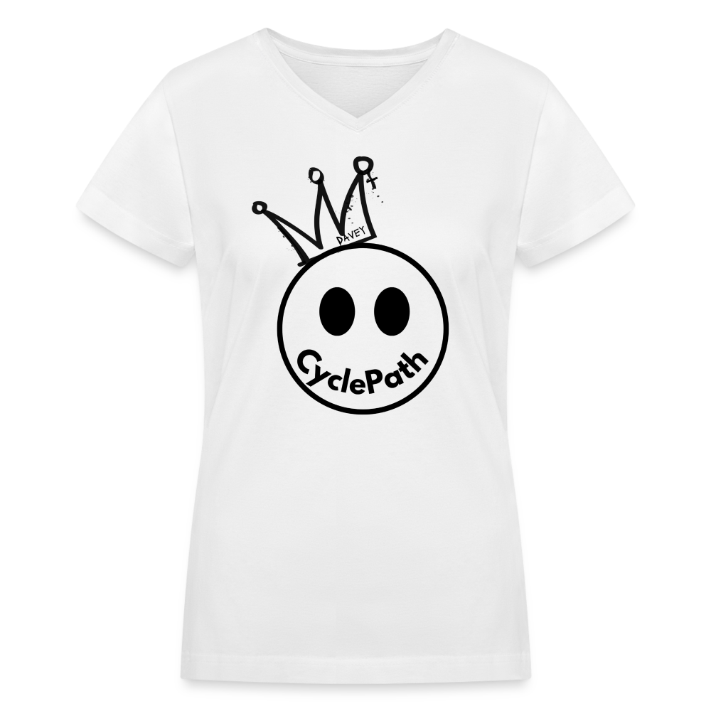 CyclePath "Smiles 4 Miles" Women's V-Neck T-Shirt - white