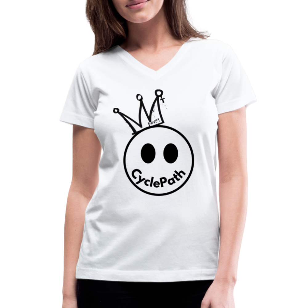 CyclePath "Smiles 4 Miles" Women's V-Neck T-Shirt - white